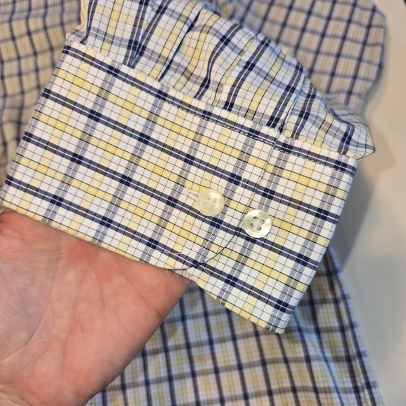 Chaps Men's Yellow Blue Plaid Button Down Collared Non Iron Shirt 17 1/2, 34/35 - Picture 5 of 7